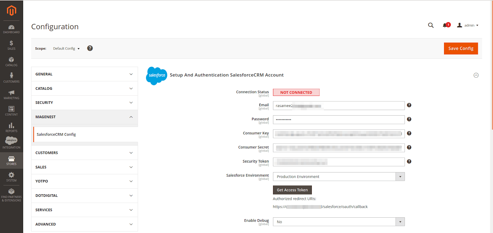 Magento Salesforce Integration Configuration Panel